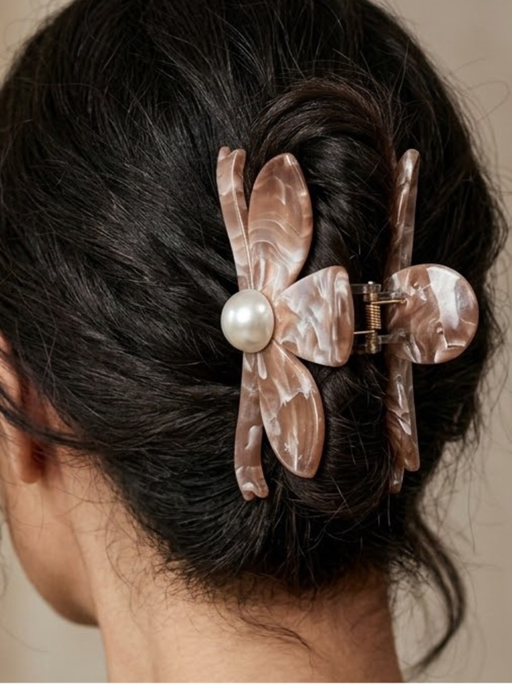 Marbled Flower Hair Clip with Pearl Accent